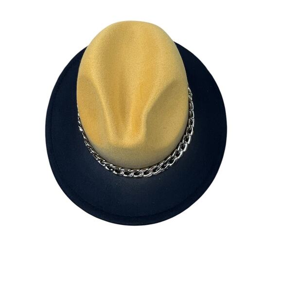 Ombre Black and Yellow Fedora with Cuban Link Chain - Picture 4 of 4